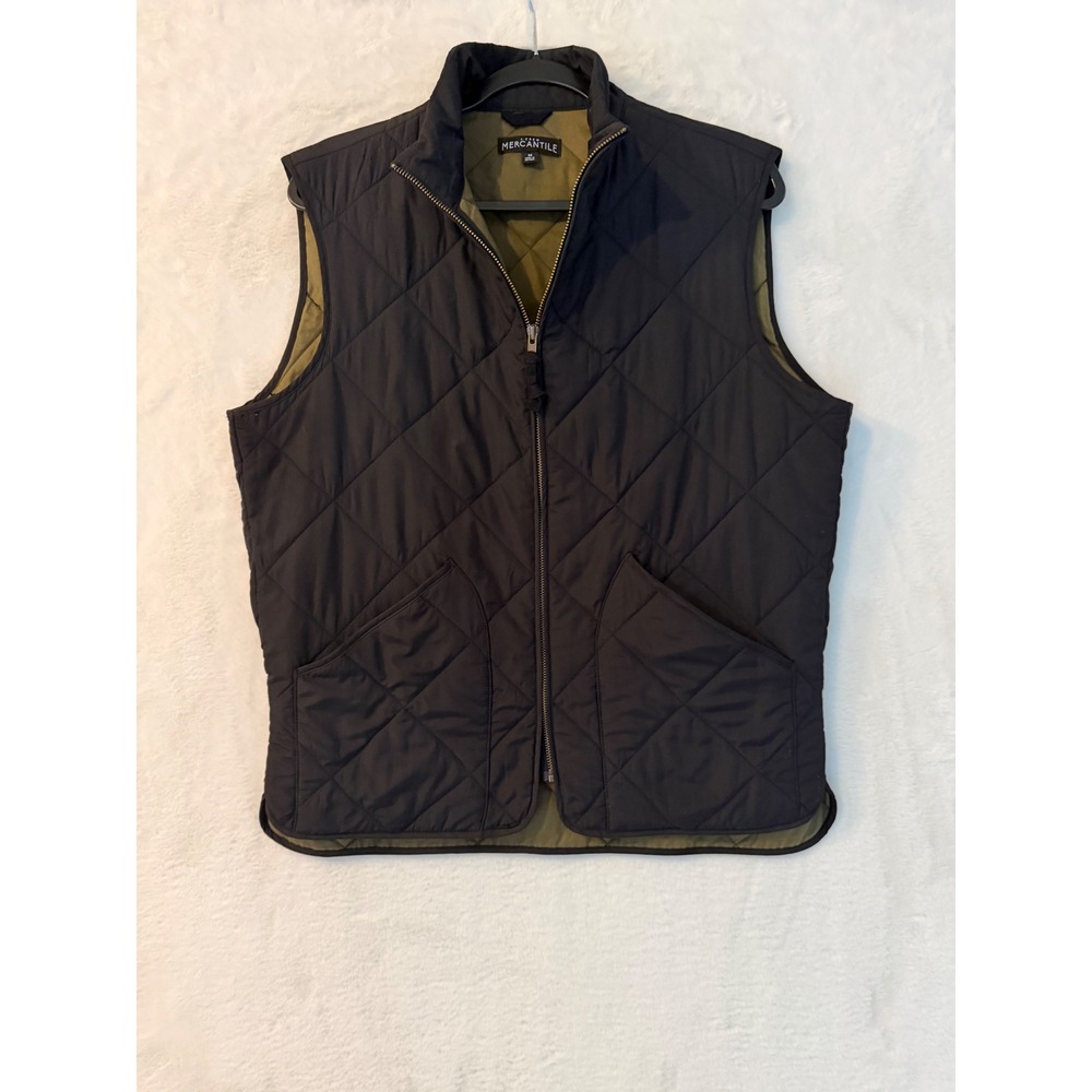 J.Crew Mercantile Mens Diamond Quilted Vest Black Olive Green Full Zip Medium